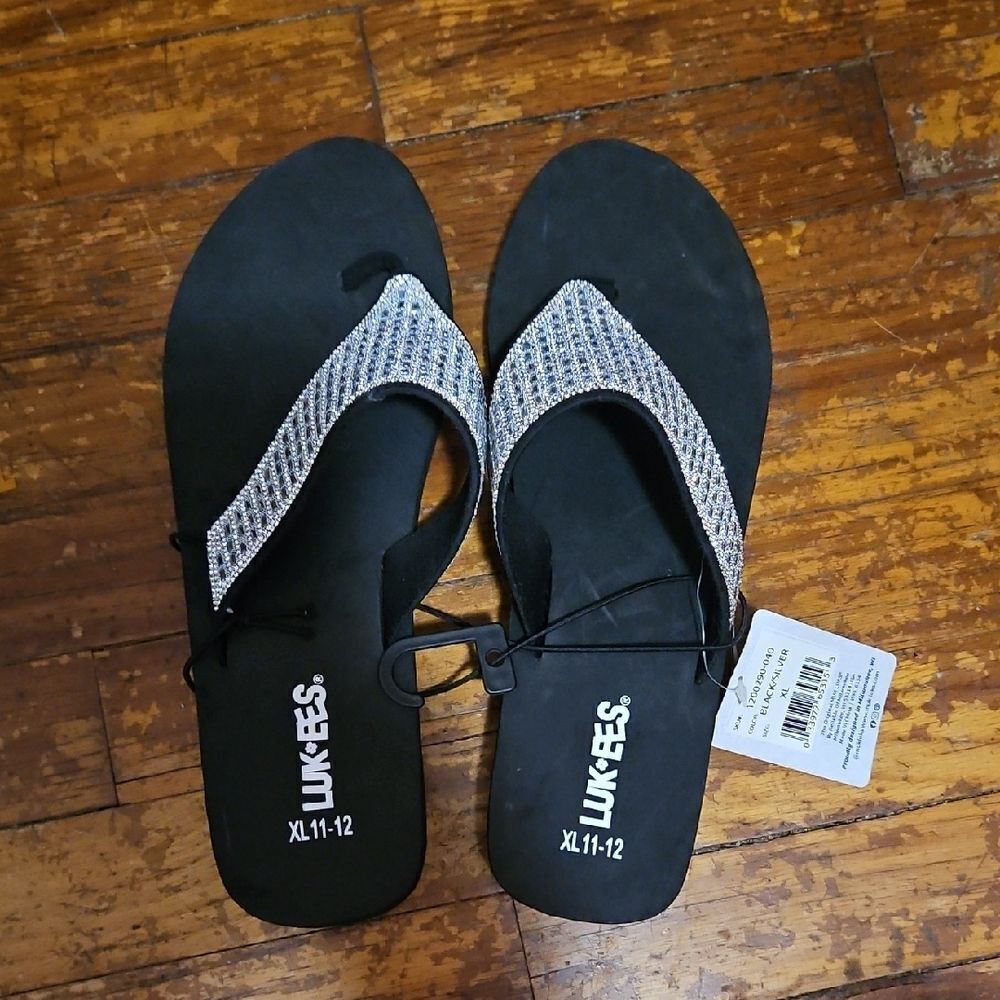 Flip Flops Black and Silver Women's Sandals XL 11_12